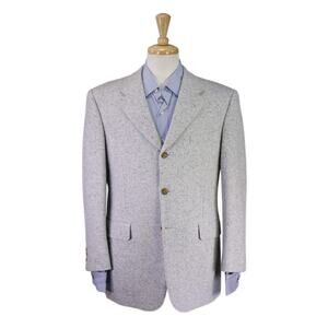 Hickey Freeman Gray Sky Blue Knit Donegal Tweed Wool Angora Sportcoat Blazer 40S